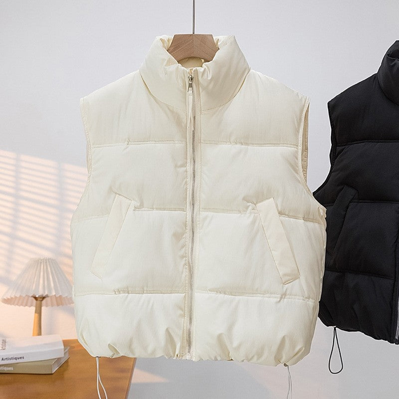 Solid Color Stand Collar Short Cotton Vest