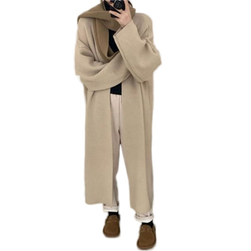 Oversized Solid Color Knee-Length Knit Cardigan Coat